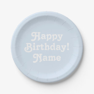 Plato De Papel Feliz Cumpleaños luz azul personalizado Nombre y f