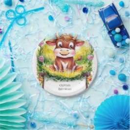 Plato De Papel Feliz cumpleaños mágico de vaca