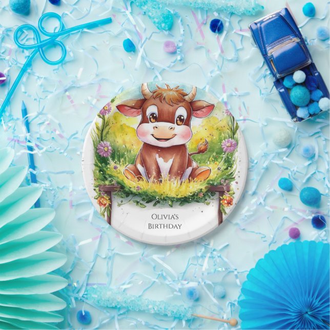 Plato De Papel Feliz cumpleaños mágico de vaca (Fiesta)