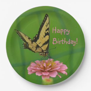 Plato De Papel Feliz cumpleaños, mariposa
