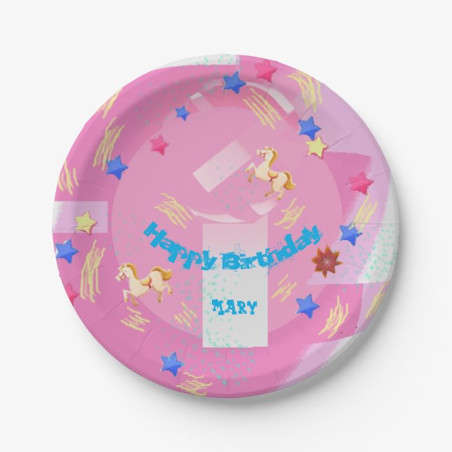 Plato De Papel Feliz cumpleaños Mary (cambiar nombre) (Anverso)