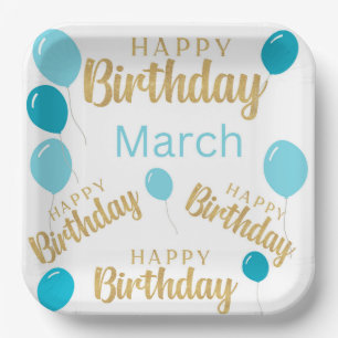 Plato De Papel Feliz cumpleaños marzo cumpleaños, cumpleaños, pap