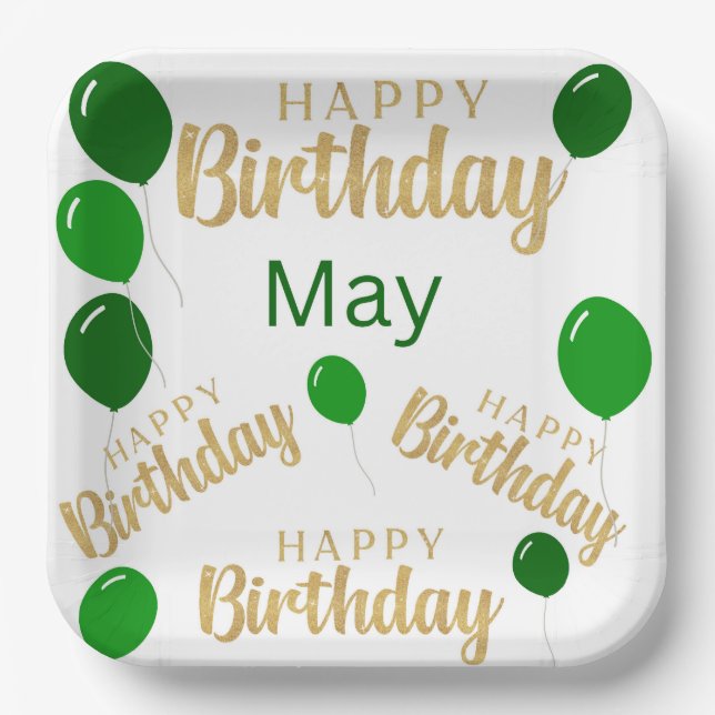 Plato De Papel Feliz cumpleaños Mayo cumpleaños Papel Placa (Anverso)