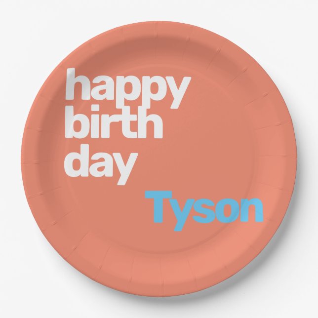 Plato De Papel feliz cumpleaños mínimo melocotón diario fiesta mo (Anverso)