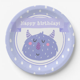 Plato De Papel ¡Feliz cumpleaños! Monstruo Cute Purple