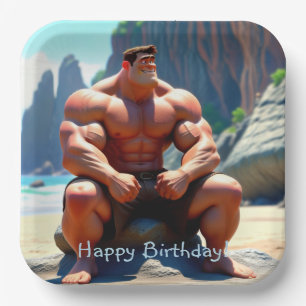 Plato De Papel Feliz cumpleaños Muscleman