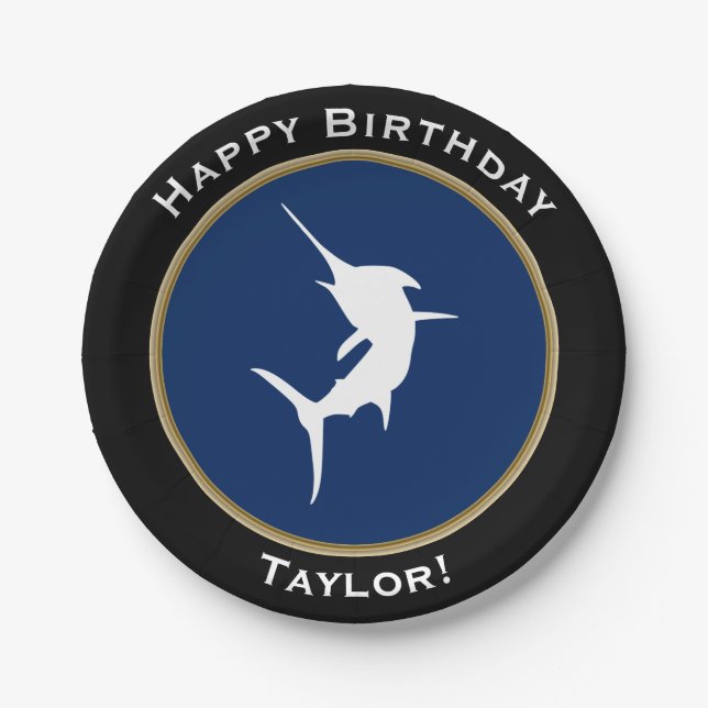 Plato De Papel Feliz cumpleaños náutico de la aguja blanca con (Anverso)