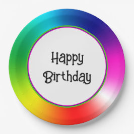 Plato De Papel Feliz cumpleaños Neon Rainbow Vortex