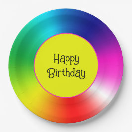 Plato De Papel Feliz cumpleaños Neon Rainbow Vortex