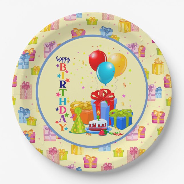 Plato De Papel Feliz Cumpleaños Niños  (Anverso)