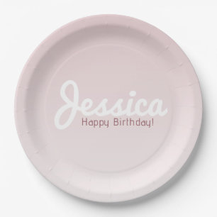 Plato De Papel Feliz cumpleaños, nombre de Personalizable Rosa