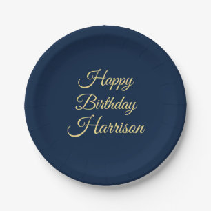 Plato De Papel Feliz cumpleaños, nombre personalizado del guión