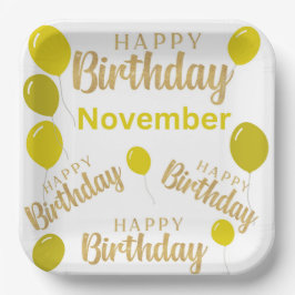 Plato De Papel Feliz cumpleaños Noviembre cumpleaños Papel Placa