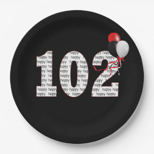 Plato De Papel Feliz cumpleaños número 102 en la placa de papel n