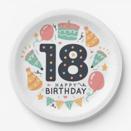 Plato De Papel Feliz cumpleaños número 18