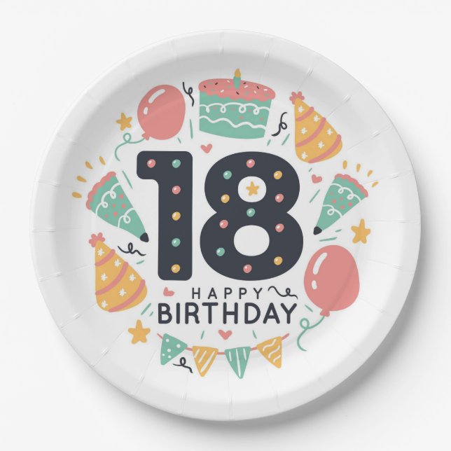 Plato De Papel Feliz cumpleaños número 18 (Anverso)