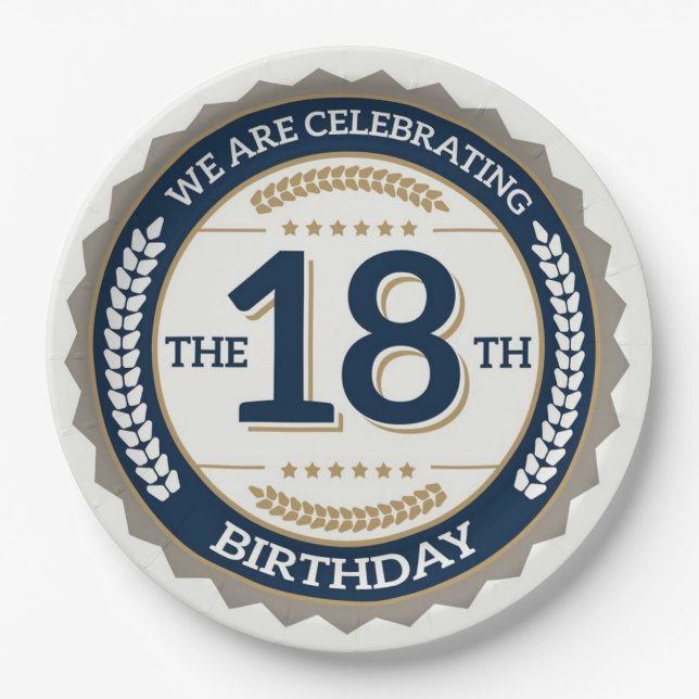 Plato De Papel Feliz cumpleaños número 18 (Anverso)