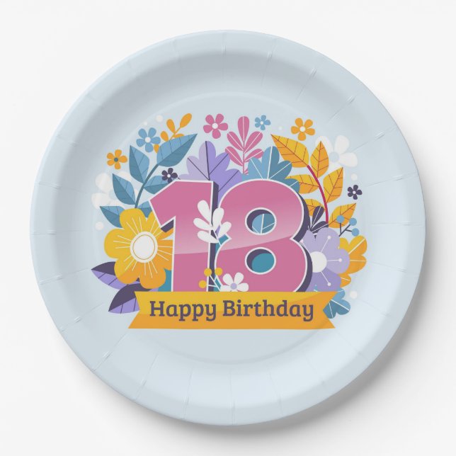 Plato De Papel Feliz cumpleaños número 18 (Anverso)