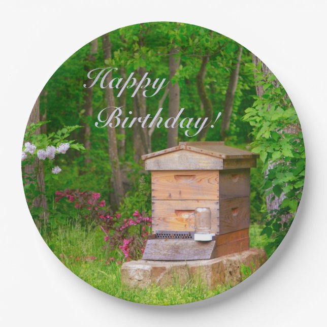 Plato De Papel Feliz cumpleaños País Beehive (Anverso)