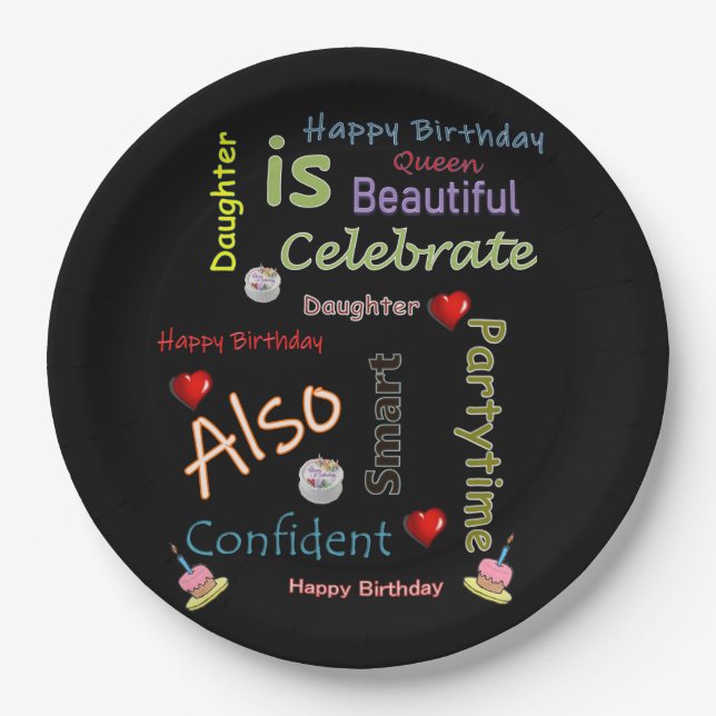 Plato De Papel Feliz Cumpleaños, Papel y Hija (Anverso)