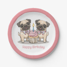 Feliz cumpleaños, pastelito de perros pug