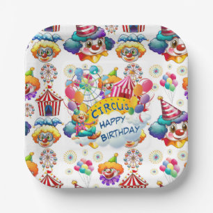 Plato De Papel Feliz Cumpleaños Payasos de Circo