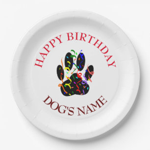 Plato De Papel Feliz cumpleaños Perro Paw Confetti