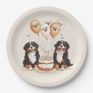 Plato De Papel Feliz cumpleaños, perros de montaña de Bernese