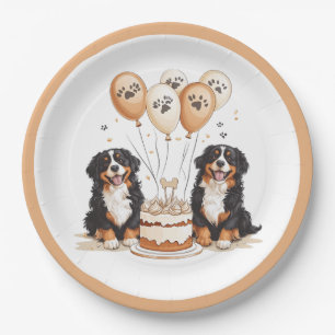 Plato De Papel Feliz cumpleaños, perros de montaña de Bernese
