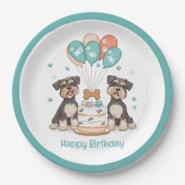 Plato De Papel Feliz Cumpleaños Perros Schnauzer