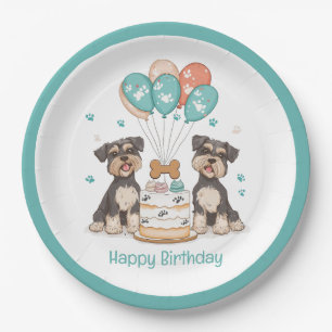 Plato De Papel Feliz Cumpleaños Perros Schnauzer