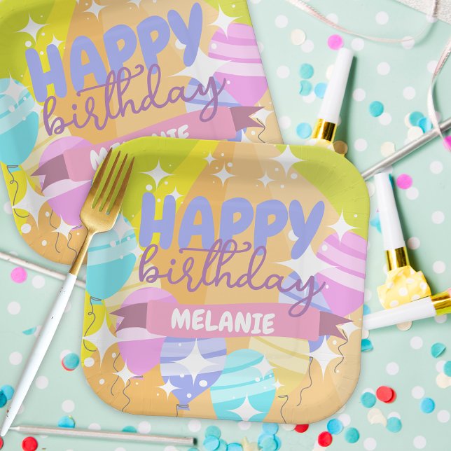 Plato De Papel Feliz cumpleaños, Personalizado colorido y globos  (Subido por el creador)