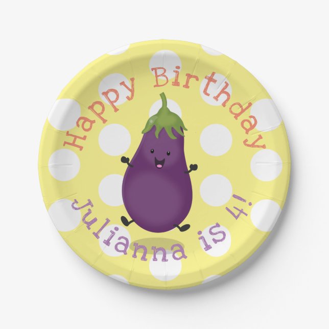 Plato De Papel Feliz cumpleaños personalizado de eggplant persona (Anverso)