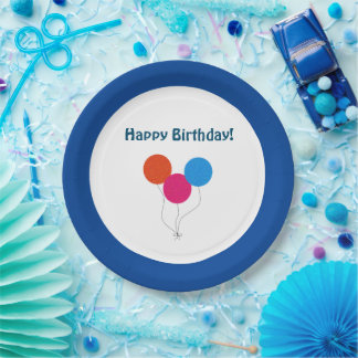 Plato De Papel Feliz cumpleaños, Personalizado de los globos colo