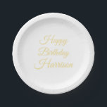 Plato De Papel Feliz cumpleaños personalizado de oro falso nombre<br><div class="desc">Feliz cumpleaños personalizado de oro falso nombre de guión de Paper Plates</div>