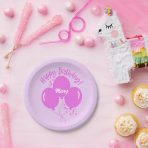 Plato De Papel Feliz cumpleaños Personalizado Globos de rosa cali
