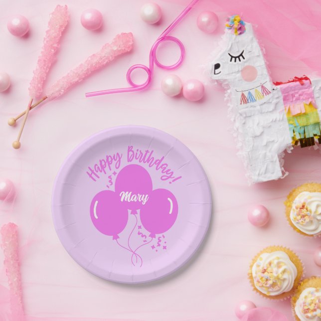 Plato De Papel Feliz cumpleaños Personalizado Globos de rosa cali (Fiesta)