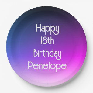 Plato De Papel Feliz cumpleaños personalizado Ombre Purple