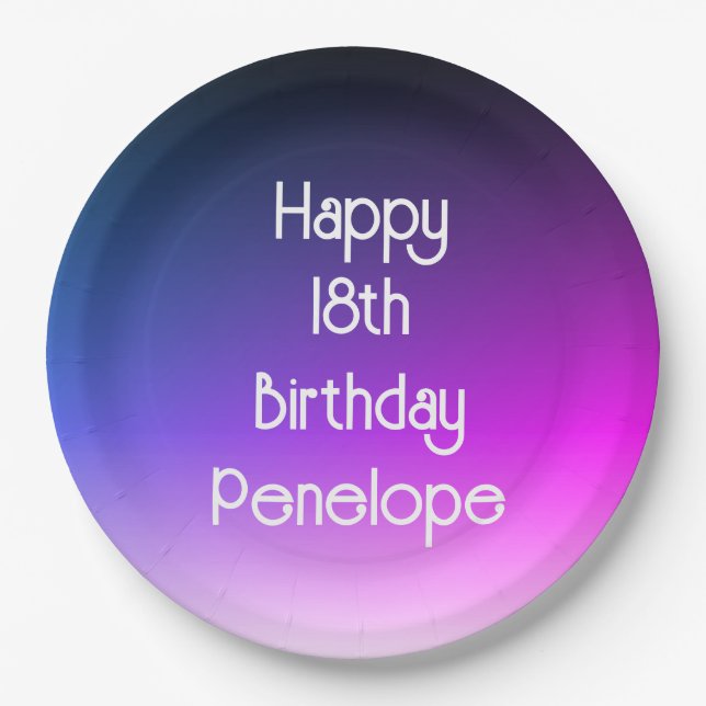 Plato De Papel Feliz cumpleaños personalizado Ombre Purple (Anverso)