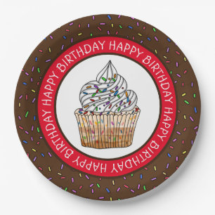Plato De Papel Feliz cumpleaños Personalizado Vanilla Cupcake