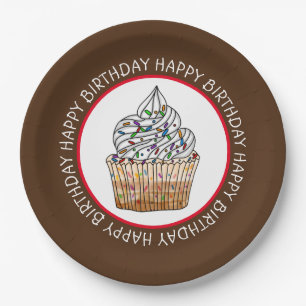 Plato De Papel Feliz cumpleaños Personalizado Vanilla Cupcake