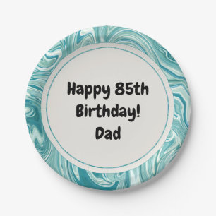 Plato De Papel Feliz Cumpleaños Personalizar Mármol Líquido Azul 