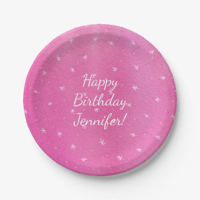 Plato De Papel Feliz cumpleaños, placa personalizada de estrellas (Anverso)