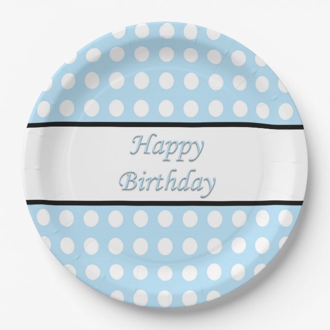 Plato De Papel Feliz cumpleaños Polka Dot (Anverso)