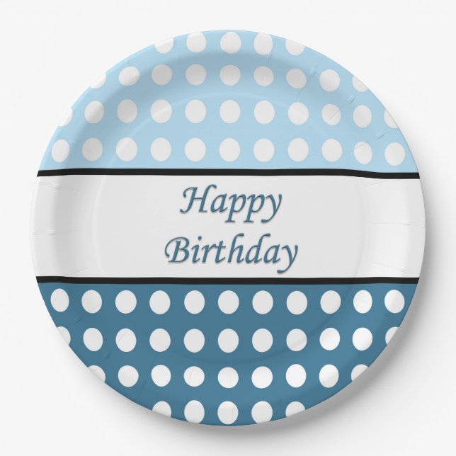 Plato De Papel Feliz cumpleaños Polka Dot (Anverso)