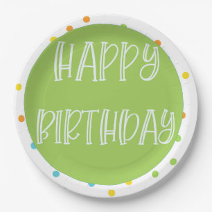 Plato De Papel Feliz cumpleaños Polkadots Placas de papel brillan