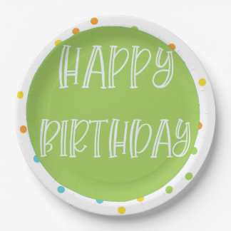 Plato De Papel Feliz cumpleaños Polkadots Placas de papel brillan