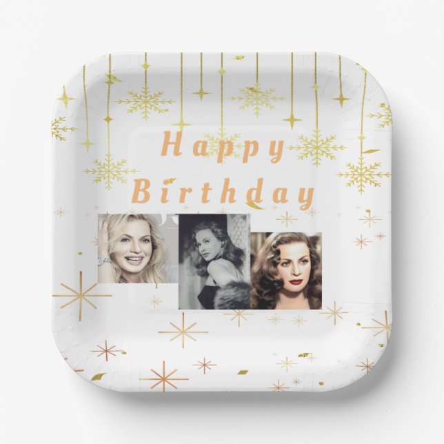 Plato De Papel Feliz cumpleaños, Purpurina de oro todos los años (Anverso)
