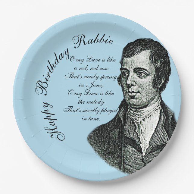 Plato De Papel Feliz cumpleaños Rabbie - Robert Burns Large 9" (Anverso)
