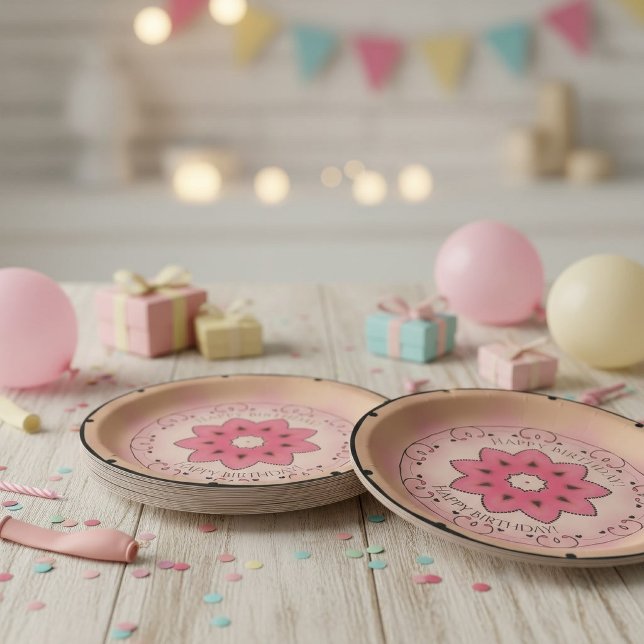 Plato De Papel Feliz Cumpleaños Rosa  (Subido por el creador)
